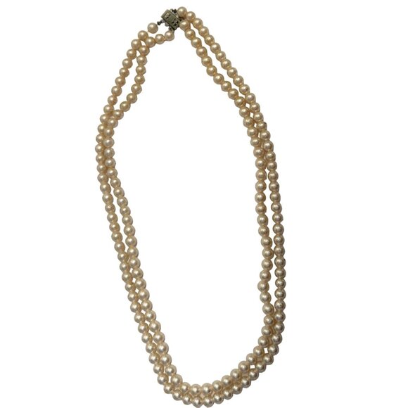 Double Strand Faux Pearl Necklace With Silver Tone Clasp - Picture 1 of 2